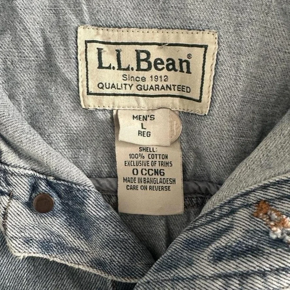 LL Bean Denim Jacket Mens Large Blue‎ Trucker Workwear Distressed Indie Grunge